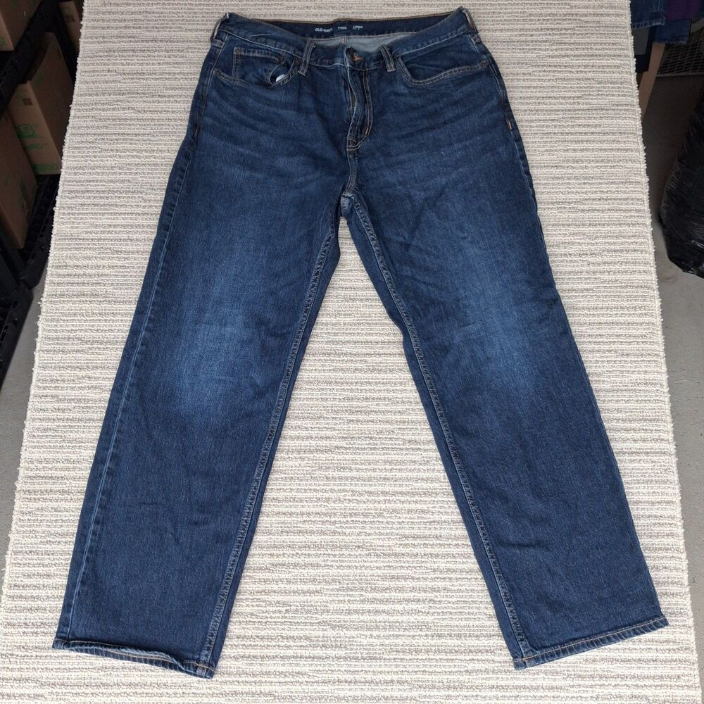 Old Navy Loose Fit Men's Jeans Dark Wash Denim 34x30 Stretch Straight Leg